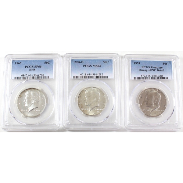 USA 1965-1974 50-cent PCGS MS63 to SP66. 3pcs.