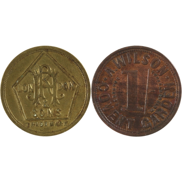 Great Britain , London, N.D. EF Copper & Brass Tokens. 2pcs.