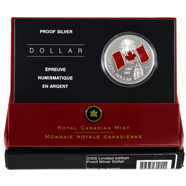 2005 Limited Edition Red Enamel National Flag .9999 Fine Proof Silver Dollar (Tax Exempt)