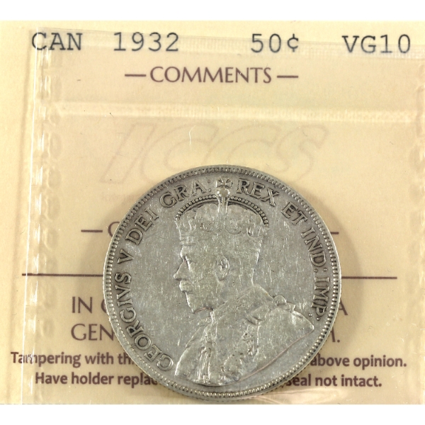 50-cent 1932 ICCS VG10