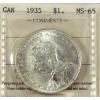 Image 1 : Silver $1 1935 ICCS MS65