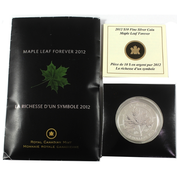1/2oz 2012 $10 Maple Leaf Forever .9999 Fine Silver Round (Tax Exempt)