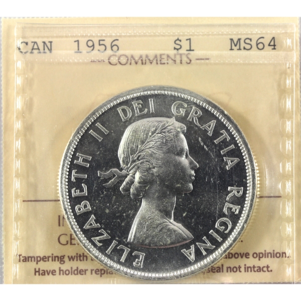 Silver $1 1956 ICCS MS64 Cameo