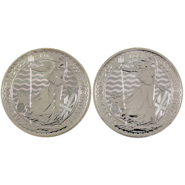 2x 1oz 2021 & 2022 Britannia .999 Fine Silver. 2pcs (Tax Exempt)