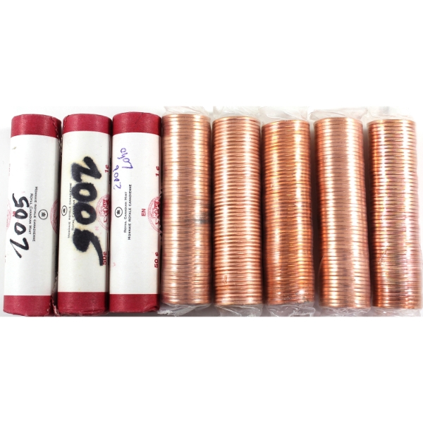 2002-2012 1-cent Rolls of 50pcs. 8 Rolls.