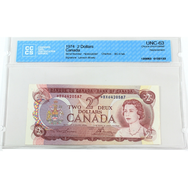 BC-47aA 1974 $2 *BX Replacement CCCS CUNC63 Lawson-Bouey SN: *BX6420587