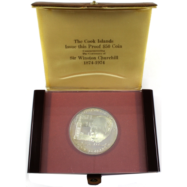 Cook Islands 1974 Sterling Silver $50 Sir Winston Churchill Proof Coin