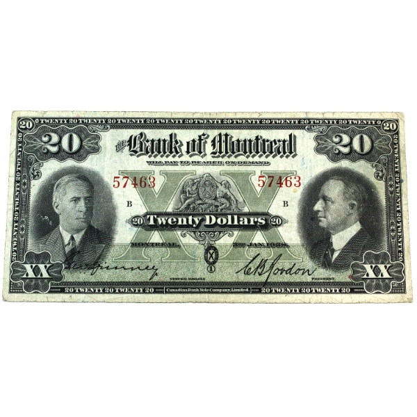 502-62-06 1938 Bank of Montreal $20 VG to Fine Spinney-Gordon SN: 57463-B
