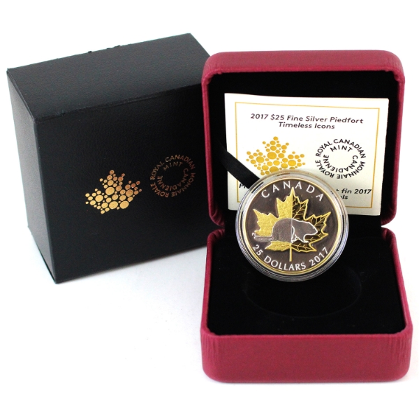 2017 $25 Timeless Icons - Piedfort Fine Silver Coin with Selective Gold Plating. (Tax Exempt)
