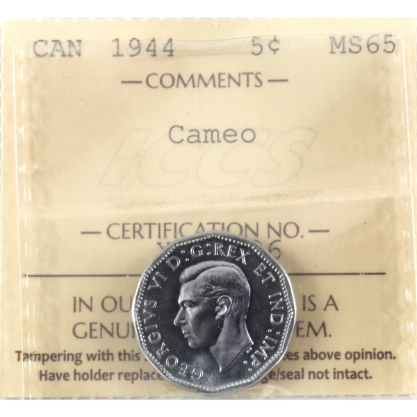 5-cent 1944 ICCS MS65 Cameo