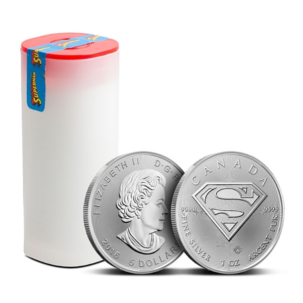 25x 1oz $5 Superman Shield .9999 Fine Silver Rounds In Sealed Tube (Tax Exempt)