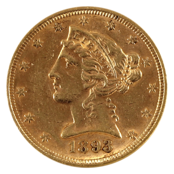 USA Gold 1893 $5 Liberty Head Half Eagle EF-AU