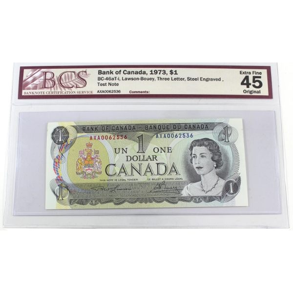 BC-46aT-i 1973 $1 AXA Test Note BCS EF45 Original Lawson-Bouey Steel Engraved SN: AXA0062536