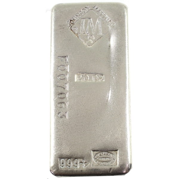 20oz Johnson Matthey Canada Vintage .999+ Silver Bar, SN: F007063. Mintage of <7500! (Tax Exempt)