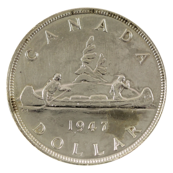 Silver $1 1947 Pointed 7 (Scratched, Cleaned)