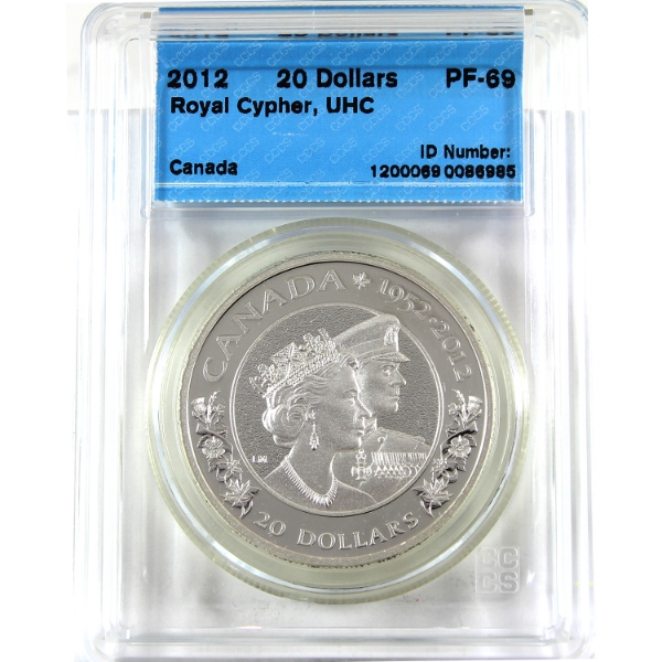 2012 $20 Royal Cypher 1oz .9999 Fine Silver Coin CCCS PF69 (Tax Exempt)