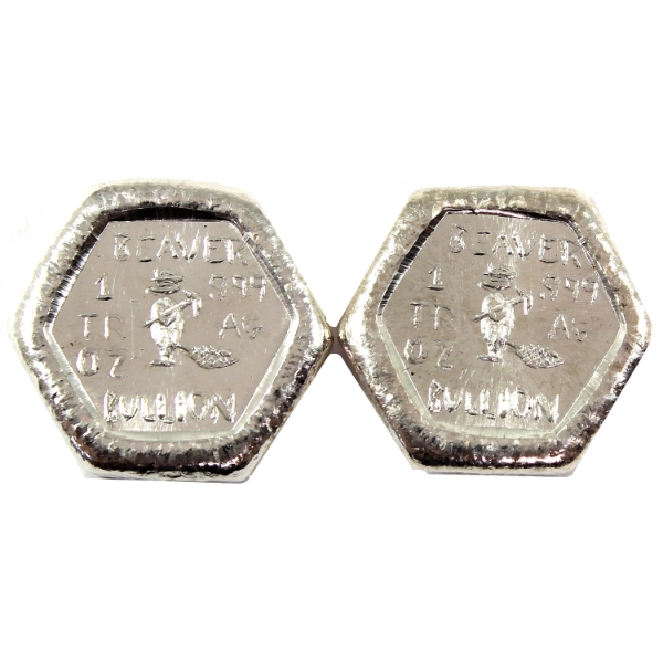2x 1oz Beaver Bullion .999 Fine Silver Hexagonal Rounds. 2pcs. (Tax Exempt)