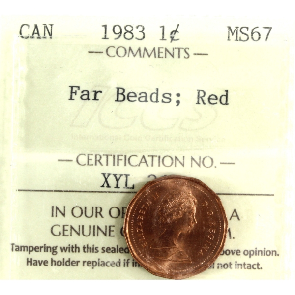 1-cent 1983 Far Beads ICCS MS67 Red