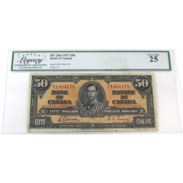 BC-26b 1937 $50 Legacy VF25 Gordon-Towers SN: B/H1484178 