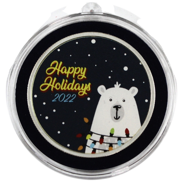 1oz APMEX 2022 Colourized "Happy Holidays" w/ Polar Bear Ornament .999 Fine Silver (Tax Exempt)