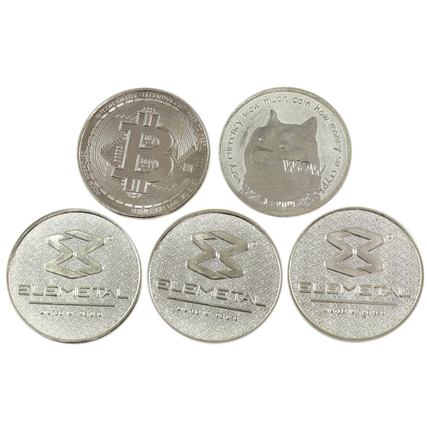 5x 1oz Cryptocurrency & Elemetal .999 Fine Silver Rounds. 5pcs. (Tax Exempt)