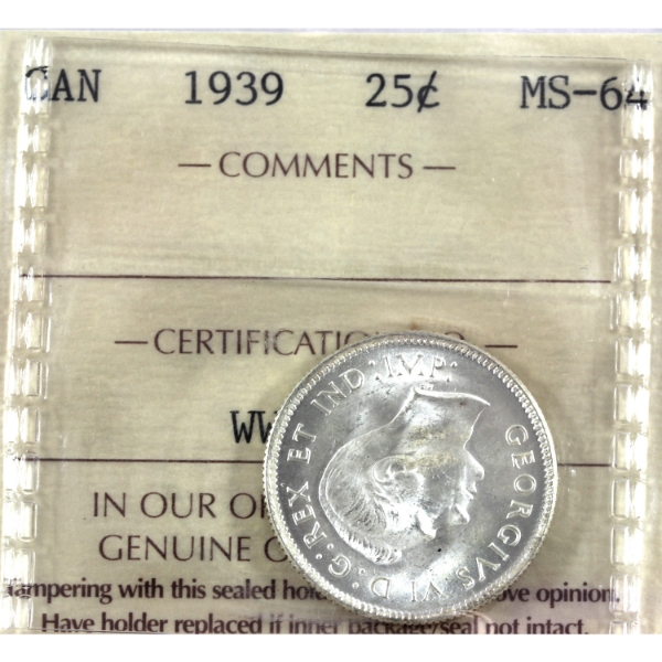 25-cent 1939 ICCS MS64