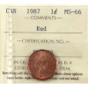 Image 1 : 1-cent 1987 ICCS MS66 Red