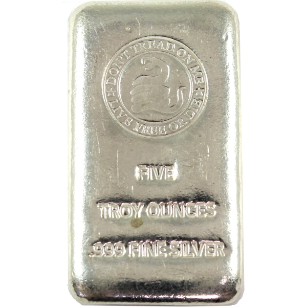 5oz Don't Tread On Me/Live Free Or Die .999 Fine Silver Bar (Tax Exempt)