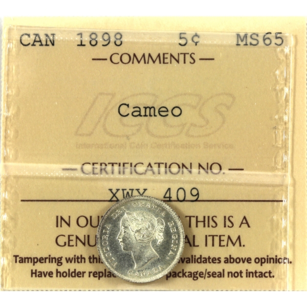 5-cent 1898 ICCS MS65 Cameo