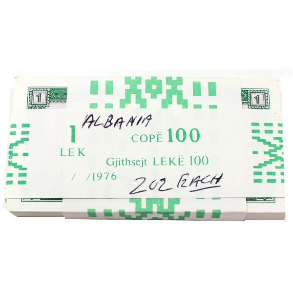 Bundle of 100x Albania 1976 1 Lek Consecutive Notes INCLUDES: SN:DB323001 to "100. 100pcs