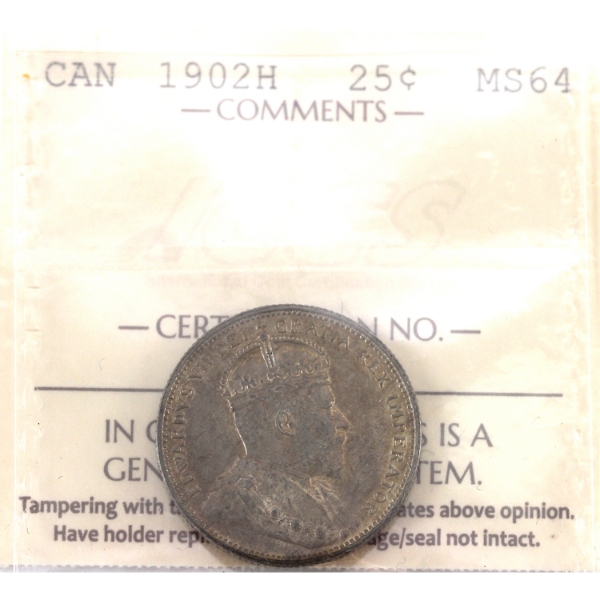 25-cent 1902H ICCS MS64
