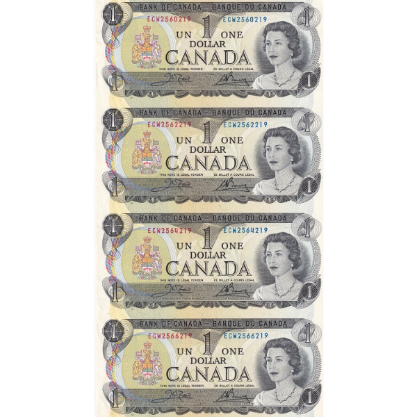 BC-46b 1973 $1 UNC Crow-Bouey Uncut Sheet of 4