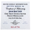 Image 3 : 1oz Silver Shield 2018 Crypto Series #1 Bitcoin .999 Fine Silver Round w/ COA & Box. (Tax Exempt)