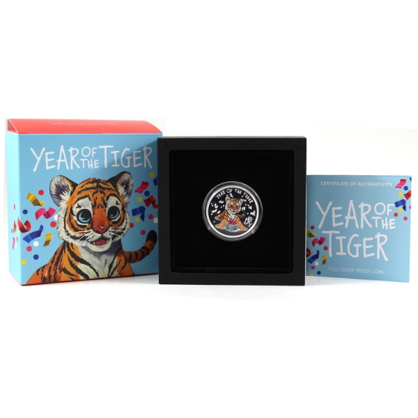 Tuvalu Silver 2022 50-cent Year of the Tiger 1/2oz .999 Fine Silver Coin w/ Selective Colour 