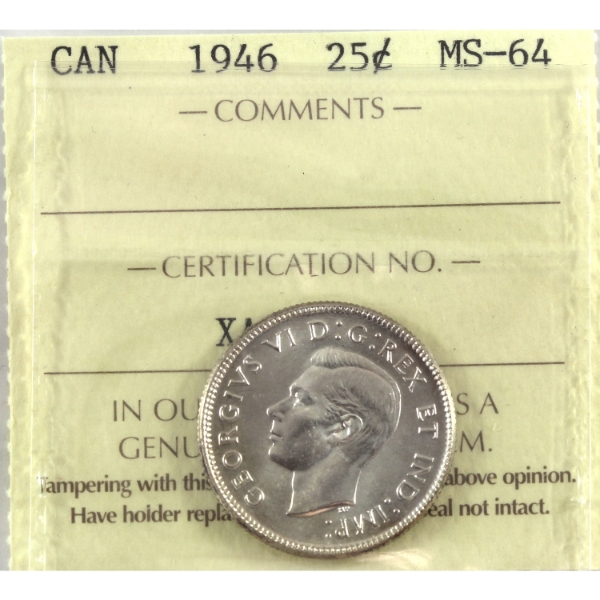 25-cent 1946 ICCS MS64