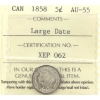 Image 1 : 5-cent 1858 Large Date ICCS AU55