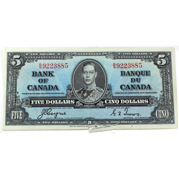 BC-23c 1937 $5 VF-EF Coyne-Towers SN: B/S9223885