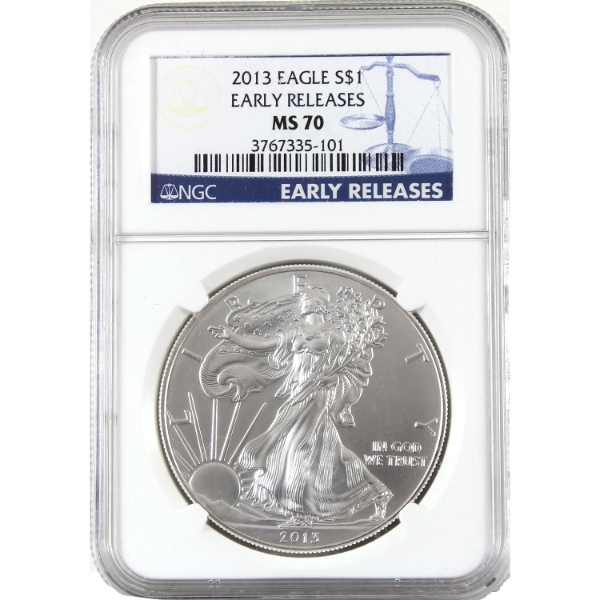 USA Silver 2013 $1 Silver Eagle Early Releases .999 Fine Silver Coin NGC MS70 (Tax Exempt)
