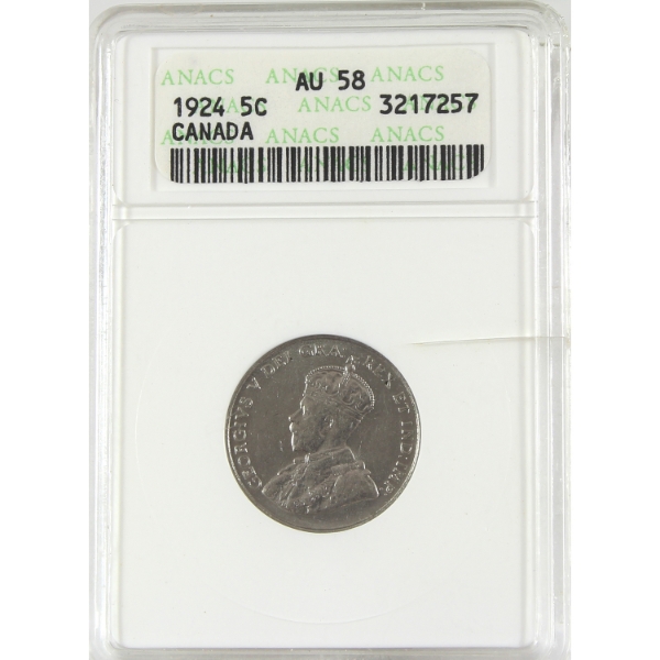 5-cent 1924 ANACS Certified AU58