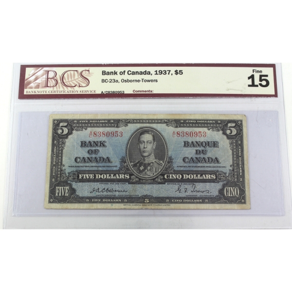 BC-23a 1937 $5 BCS F15 Osborne-Towers SN: A/C8380953