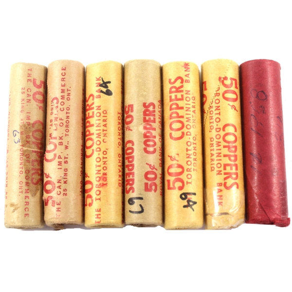 8x 1-cent 1963-1968 Original Rolls of 50pcs. 8 Rolls.