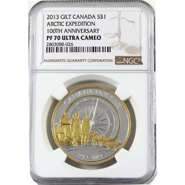 2013 $1 Arctic Expedition 100th Anniversary 23.17g .9999 Fine Silver Coin NGC PF70 (Tax Exempt)