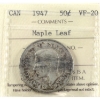 Image 1 : 50-cent 1947 Maple Leaf ICCS VF20