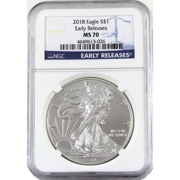 USA Silver 2018 $1 Silver Eagle Early Releases Fine Silver Coin NGC MS70 (Tax Exempt)