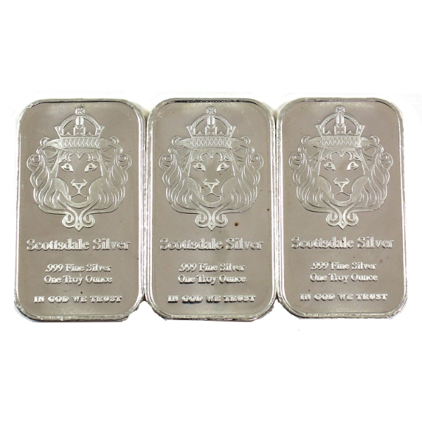 3x 1oz Scottsdale Mint .999 Fine Silver Bars. 3pcs. (Tax Exempt)