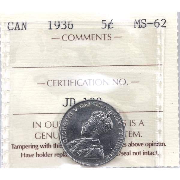 5-cent 1936 ICCS MS62