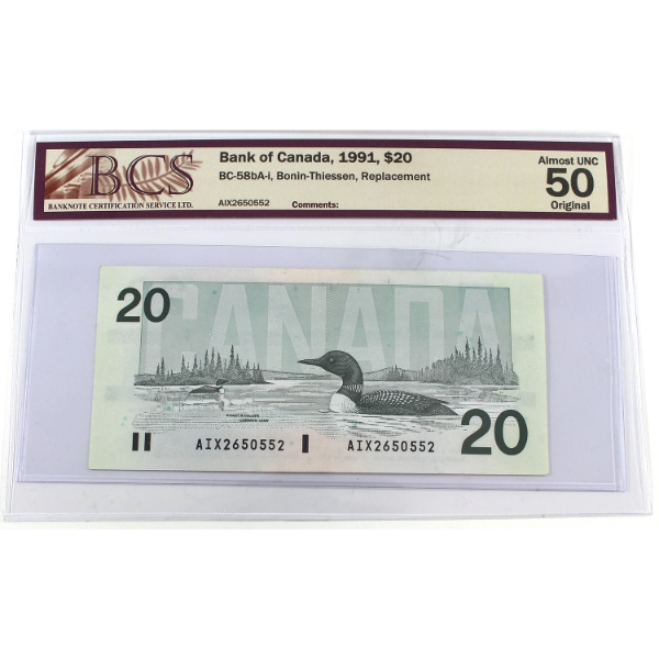 BC-58bA-i 1991 $20 AIX Replacement BCS AU50 Original Bonin-Thiessen SN: AIX2650552