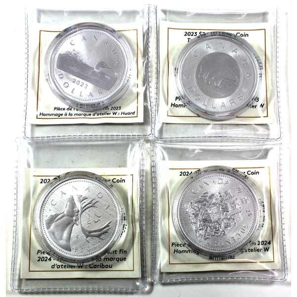 2023-2024 25-cent-$2 Tribute W Mint Mark .9999 Fine Silver Coins. 4pcs (Tax Exempt)