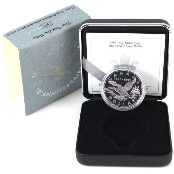 1997 $1 10th Anniversary of the Loon Sterling Silver Proof Flying Loon