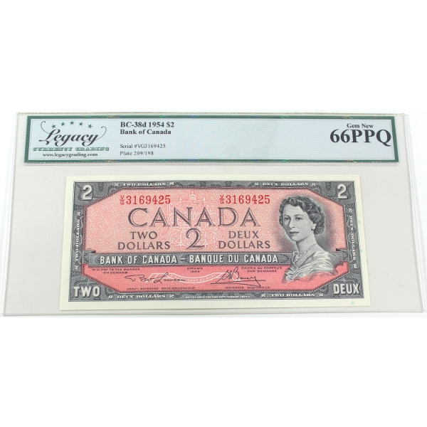 BC-38d 1954 $2 Legacy GEM UNC66 PPQ Lawson-Bouey SN: V/G3169425